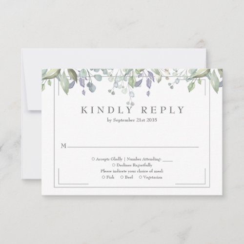 Sage and Lilac Greenery Floral Wedding RSVP Card