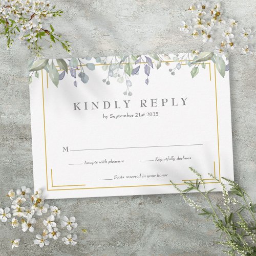 Sage and Lilac Greenery Watercolor Floral RSVP Card