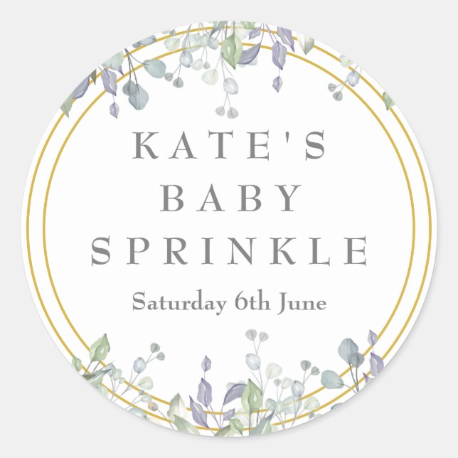 Sage and Lilac Pasture Baby Sprinkle Classic Round Sticker (Front)