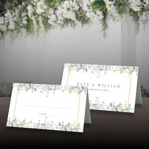 Sage and Lilac Watercolor Floral Wedding Place Card