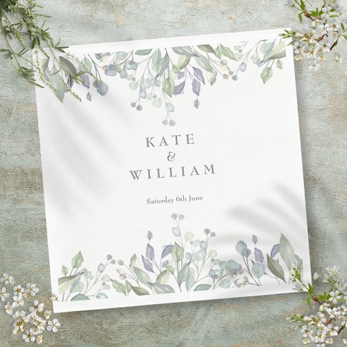 Sage and Lilac Watercolor Greenery Floral Wedding Napkins