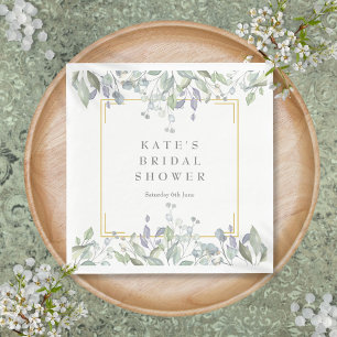 Sage and Lilac Watercolour Floral Bridal Shower Napkins