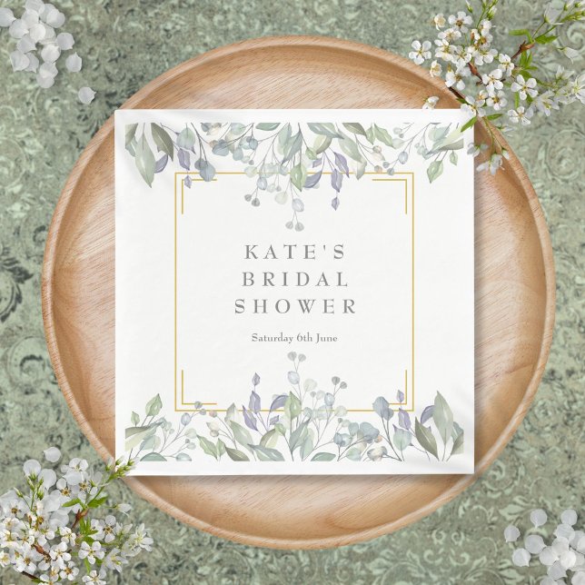 Sage and Lilac Watercolour Floral Bridal Shower Napkins (Sage and Lilac Watercolour Floral Bridal Shower Napkins)