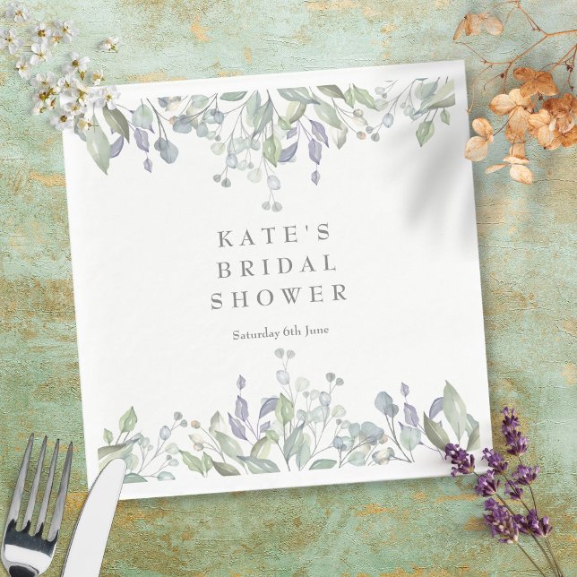 Sage and Lilac Watercolour Floral Bridal Shower Napkins (Creator Uploaded)