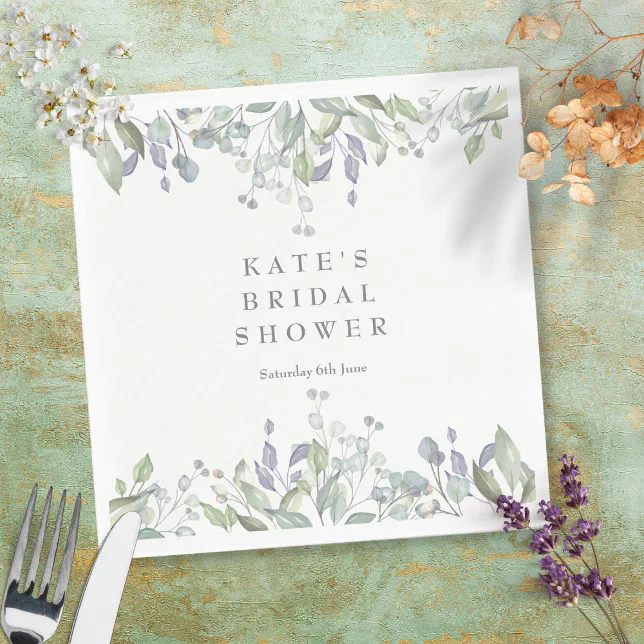 Sage and Lilac Watercolour Floral Bridal Shower Napkins | Zazzle