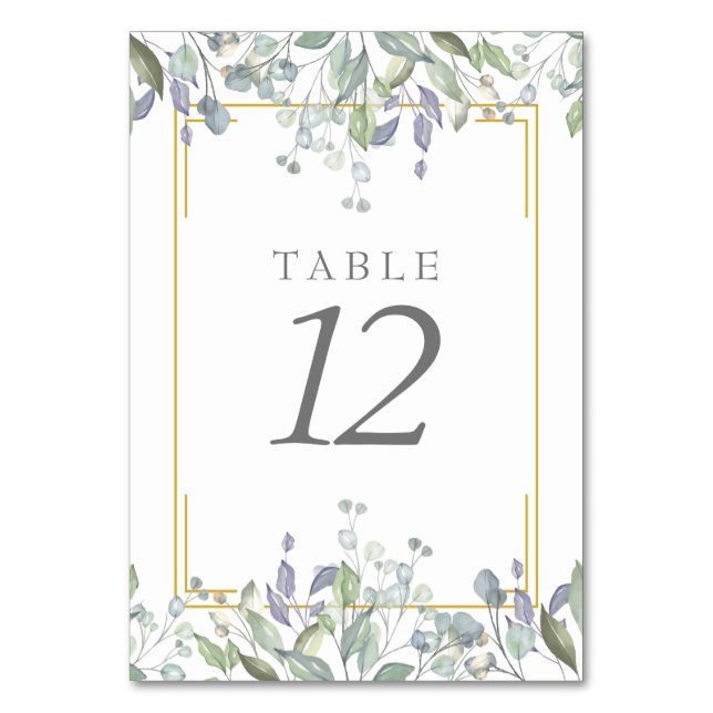 Sage and Lilac Watercolour Floral Table Numbers (Front)