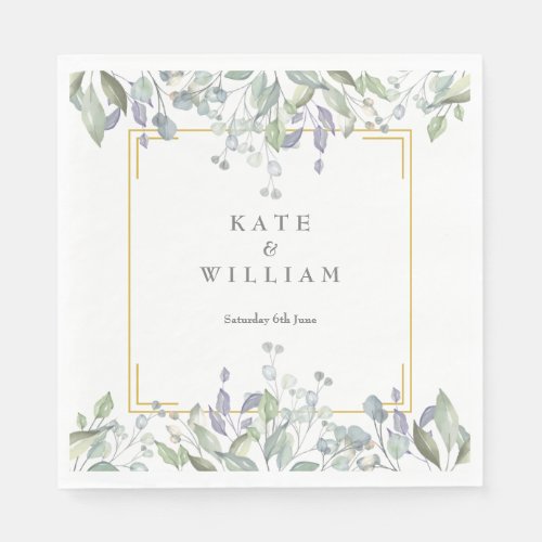 Sage and Lilac Watercolour Floral Wedding Napkins