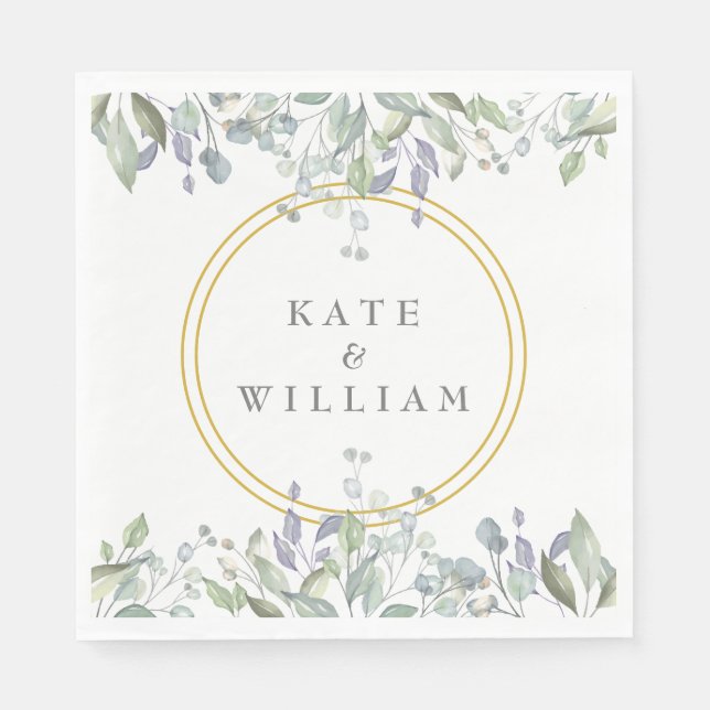 Sage and Lilac Watercolour Floral Wedding Napkins (Front)