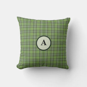 Sage and Olive Green Plaid Throw Pillow