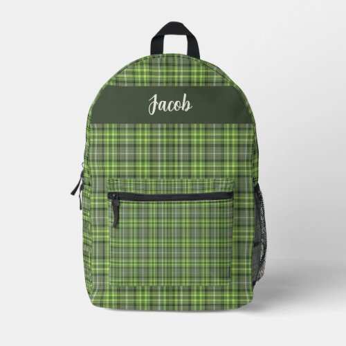 Sage and Olive Plaid Printed Backpack