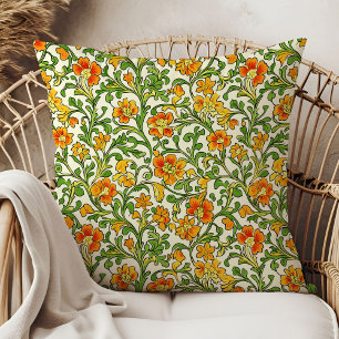 Sage and orange flowers Art nouveau William Morris Throw Pillow