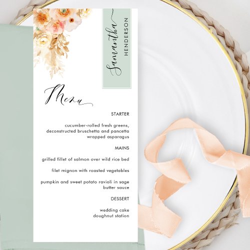 Sage and Peach Blush Personalized with Guest Name Menu