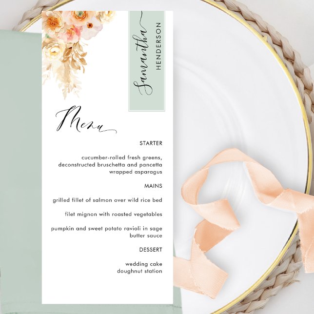Sage and Peach Blush Personalized with Guest Name Menu (Creator Uploaded)