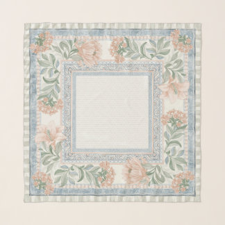 Sage and Peach Floral Watercolor Scarf