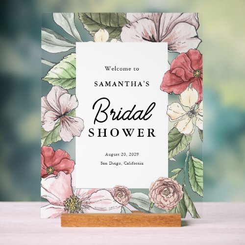 Sage and Pink Floral Bridal Shower Welcome Acrylic Sign