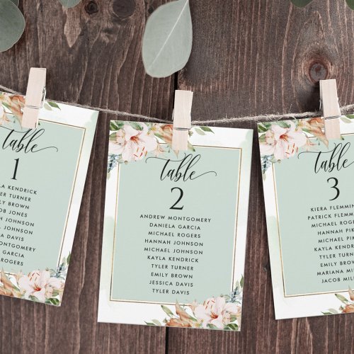 Sage and Pink Seating Plan Cards with Guest Names