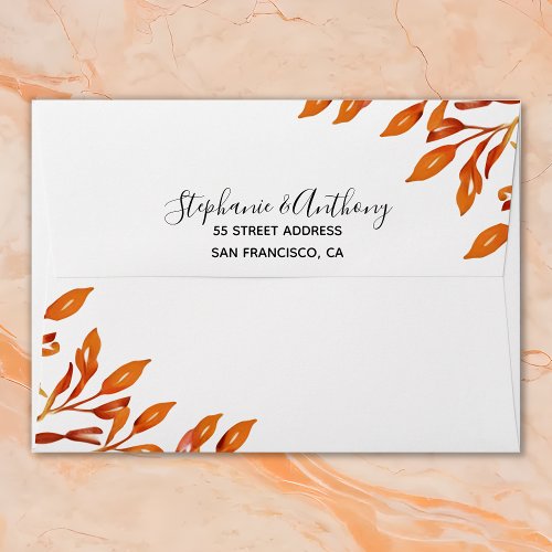Sage and Rust Autumn Leaves Wedding Envelope