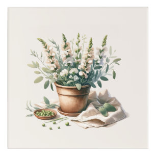Sage and Sweet Pea Flowers in Clay Pot Acrylic Print