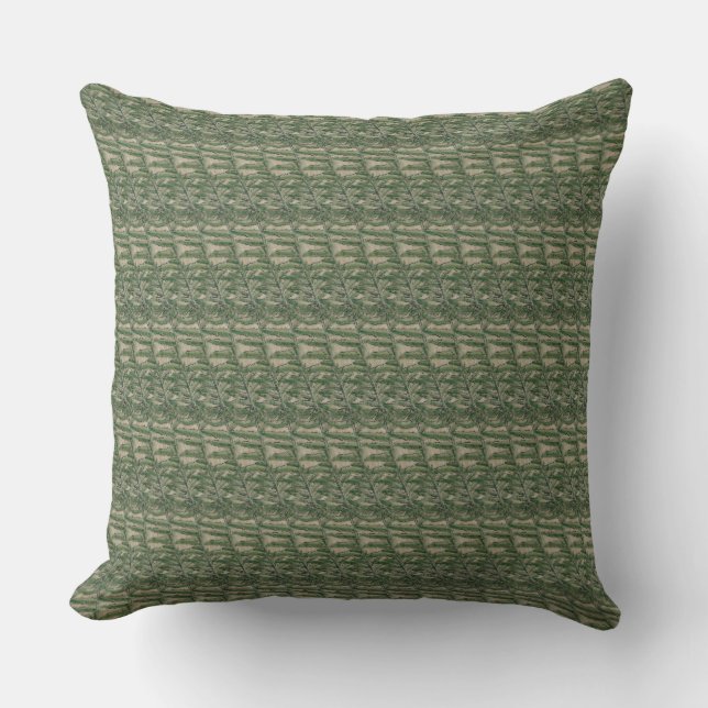 Sage and Taupe Herbal Print Throw Pillow (Front)