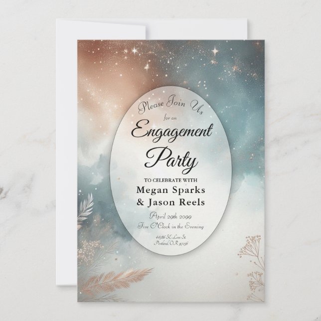  Sage and Terracotta Stardust Skies Engagement  Invitation (Front)