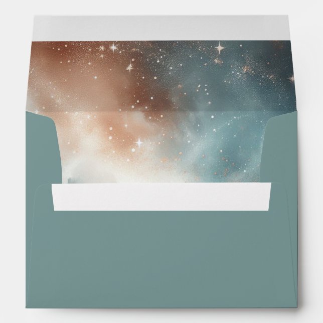 Sage and Terracotta Stardust Skies Wedding Envelope (Back (Bottom))