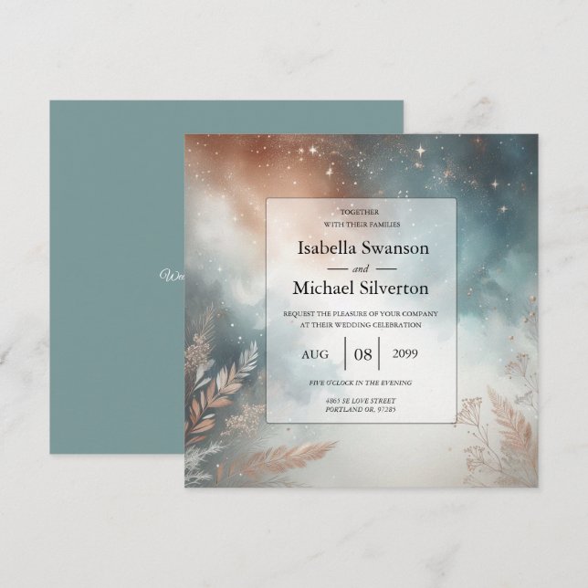 Sage and Terracotta Stardust Skies Wedding Invitation (Front/Back)