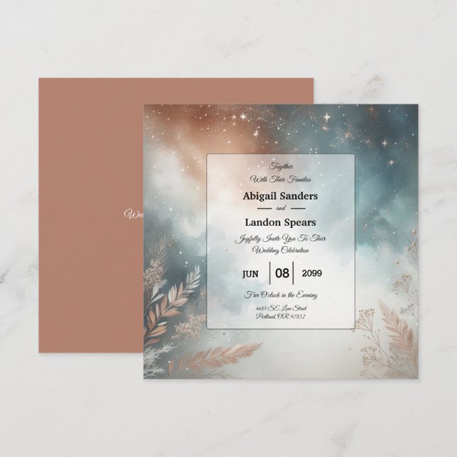 Sage and Terracotta Stardust Skies Wedding Invitation (Front/Back)