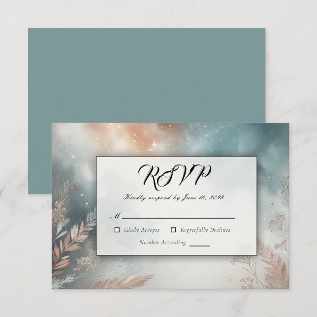 Sage and Terracotta Stardust Skies Wedding RSVP Card (Front/Back)