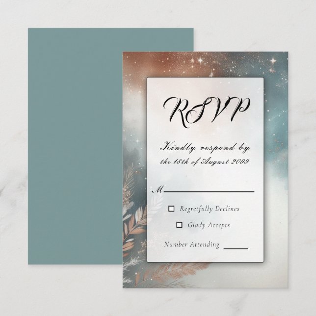 Sage and Terracotta Stardust Skies Wedding RSVP Card (Front/Back)