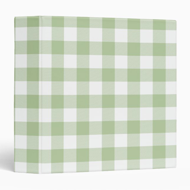 Sage and White Buffalo Plaid Gingham 3 Ring Binder (Front/Spine)
