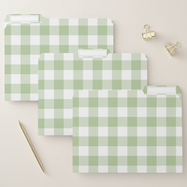 Sage and White Buffalo Plaid Gingham File Folder (Set)