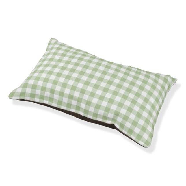 Sage and White Buffalo Plaid Gingham Pet Bed (Angled)