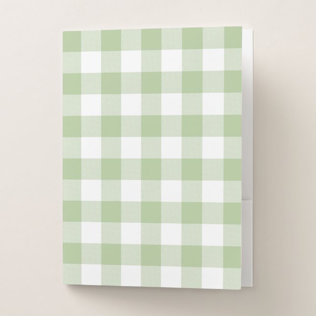Sage and White Buffalo Plaid Gingham Pocket Folder (Front)