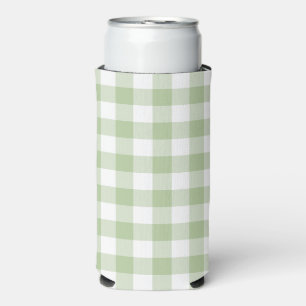 Sage and White Buffalo Plaid Gingham Seltzer Can Cooler