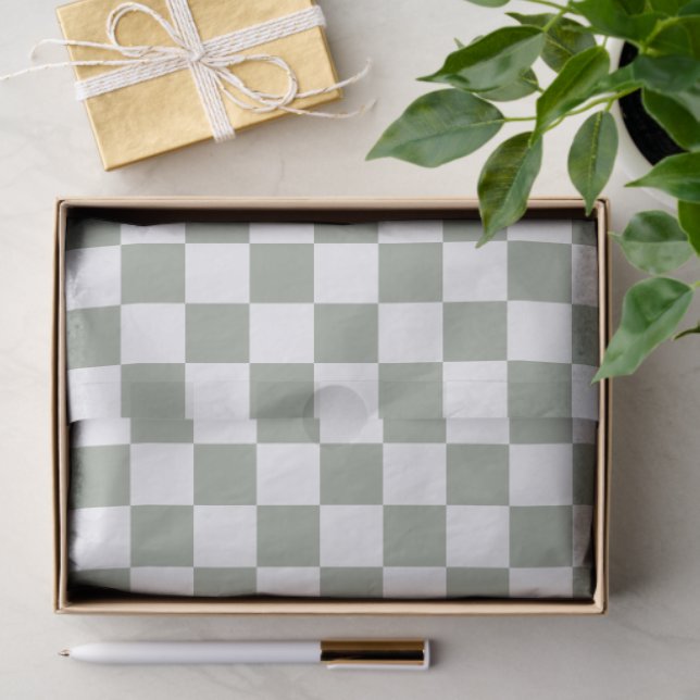 Sage and White Checkered Decoupage  Tissue Paper (Gift)