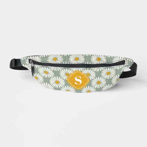 Sage And White Daisy Pattern Monogrammed Fanny Pack