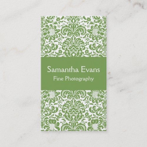 Sage and White Damask Business Card