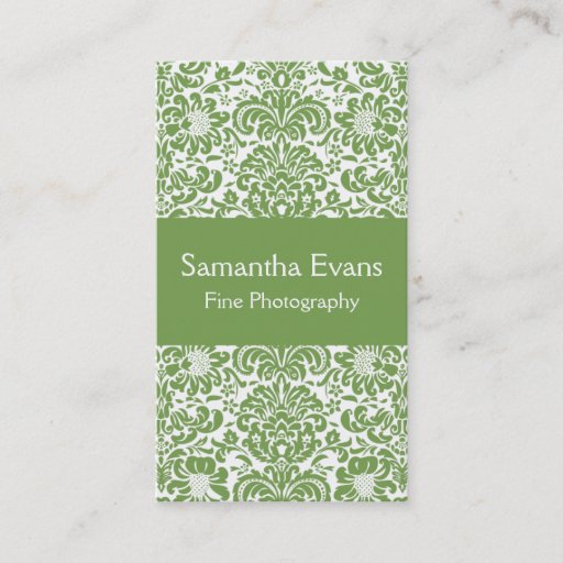 Customizable Sage and White Damask Business Card