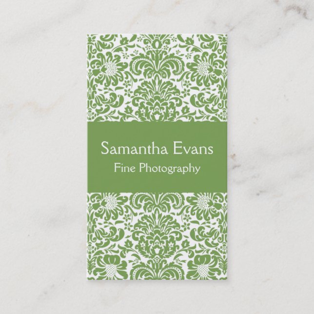Sage and White Damask Business Card (Front)