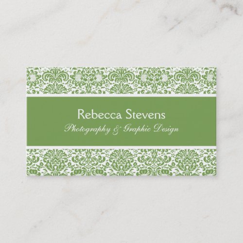 Sage and White Damask Business Card