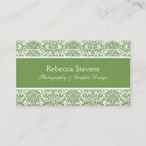 Customizable Sage and White Damask Business Card