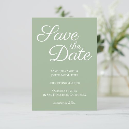 Sage and White Elegant Calligraphy Save the Date Invitation