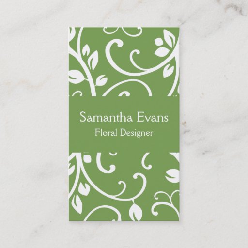 Customizable Sage and White Floral Vine Business Card