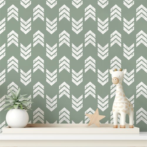 Sage And White Modern Textured Chevron Arrows Wallpaper