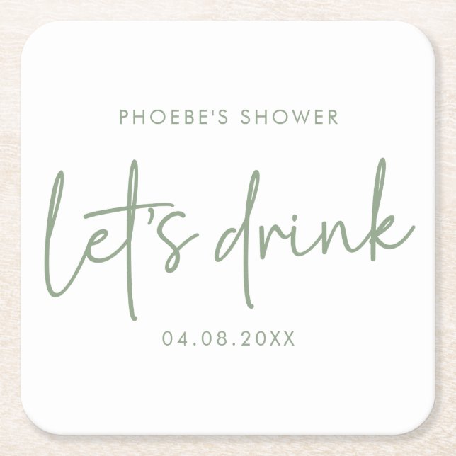 Sage and White Script Bridal Shower Coaster (Front)