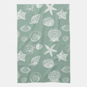 Sage and White Sea Shells Towel