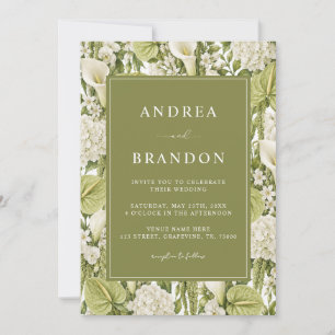 Sage and White Vibrant Garden QR Code Wedding Invitation