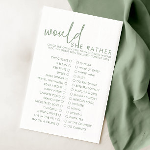 Sage and White Would She Rather Bridal Shower Game