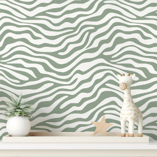 Sage and White Zebra Stripe Wallpaper