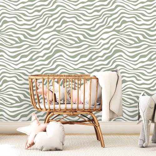 Sage and White Zebra Stripe Wallpaper